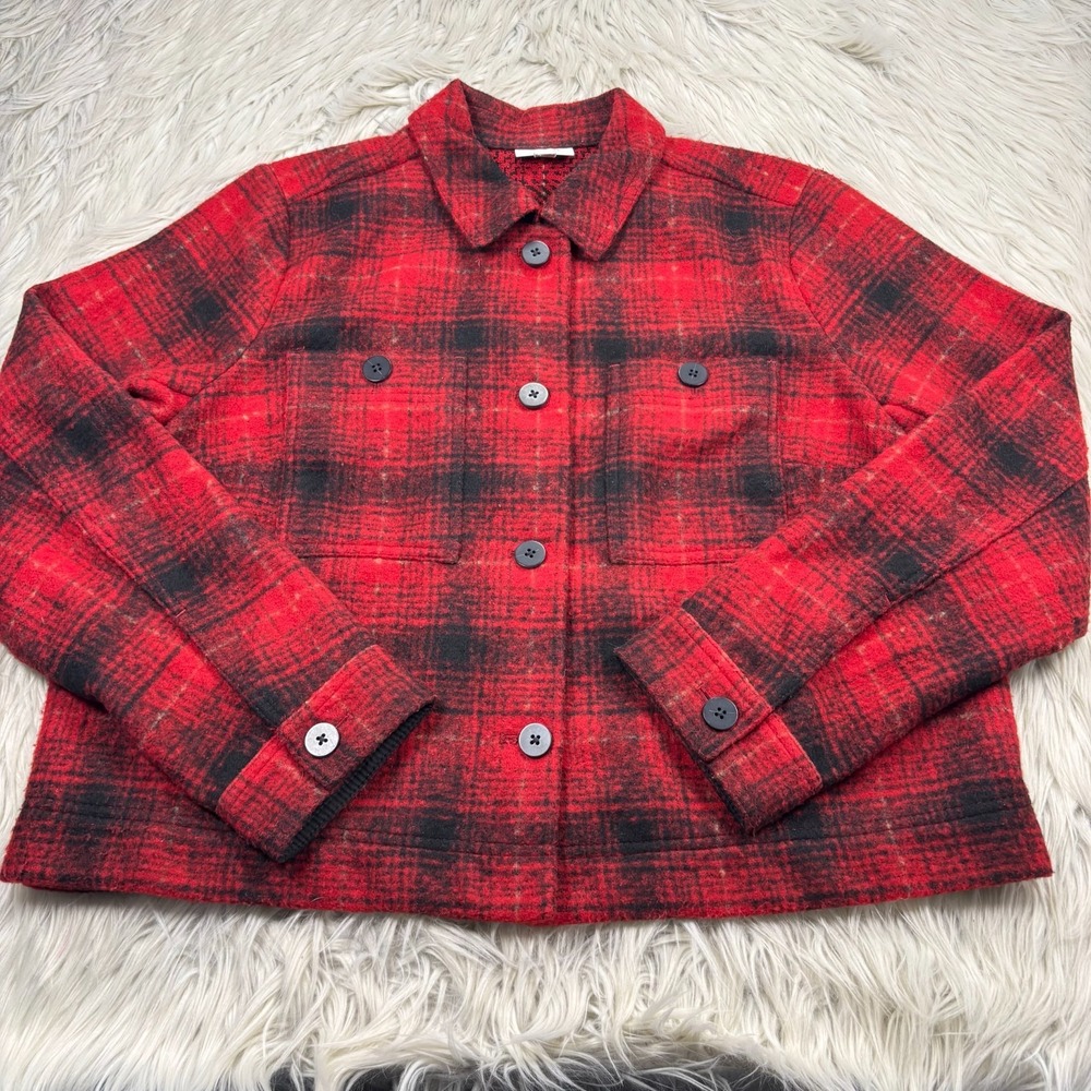 J.‎ Jill Women's M Red Black Plaid Brushed Flannel Jacket Cabincore Preppy